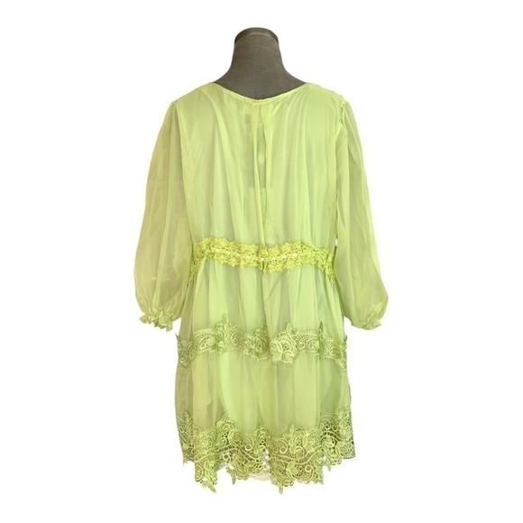Women Blouse Pretty Angel Lace Embroidered Shirt Green Sheer Silk Loose Fit Top - Picture 4 of 7